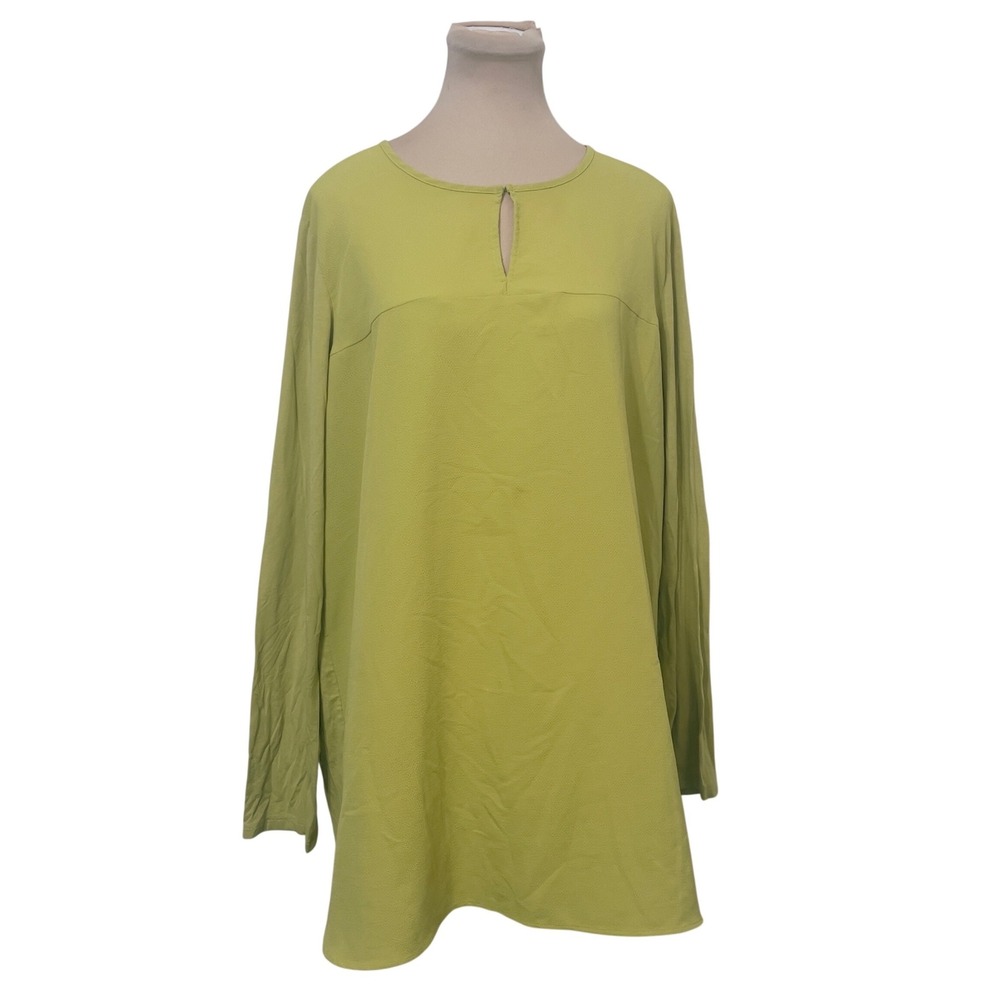 Persona by Marina Rinaldi‎ Blouse L Chartreuse Keyhole Tunic Minimalist Modest